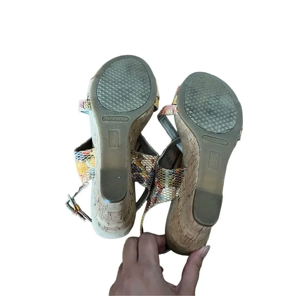 Aerosoles floral Plushed Together Open Toe floral faux snakeskin Wedge Sandal 10